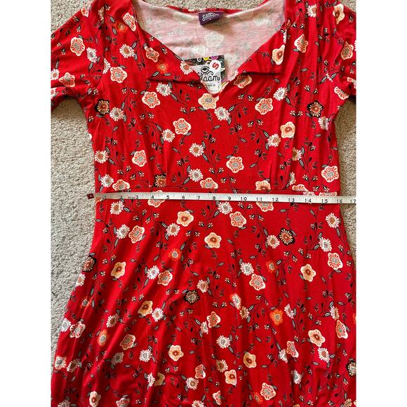 NWT Salaam Small Floral Dress Made in USA Pockets Red 3/4 Sleeve Stretch Summer - Picture 8 of 10